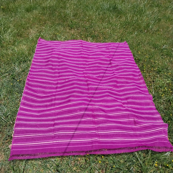 Vintage Hand Woven Fuchsia Striped Cotton Fabric Loomed 1 Yard + Remnant Sheer - Picture 5 of 5